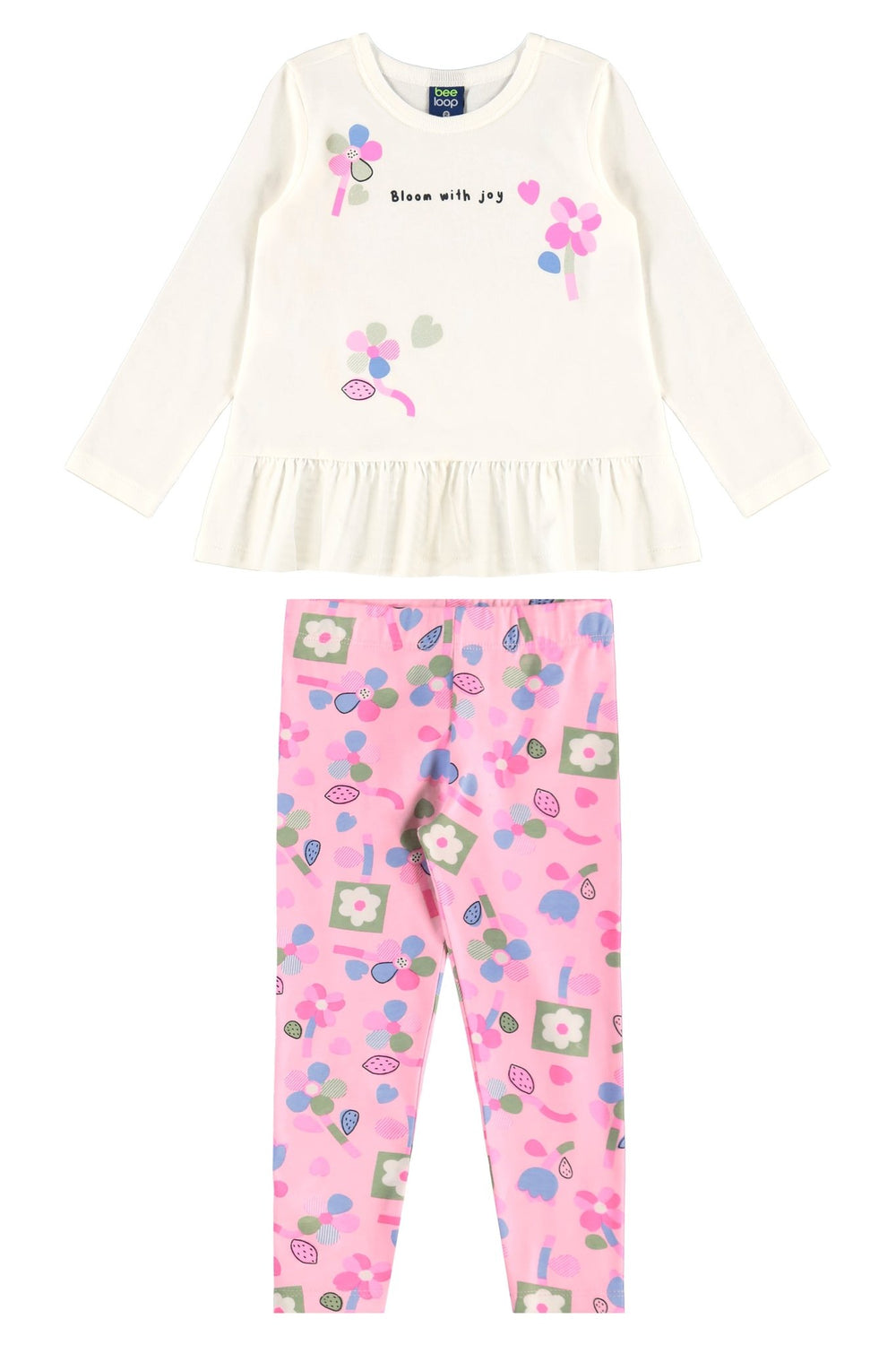 Bee Loop White & Pink Blouse & Leggings Set