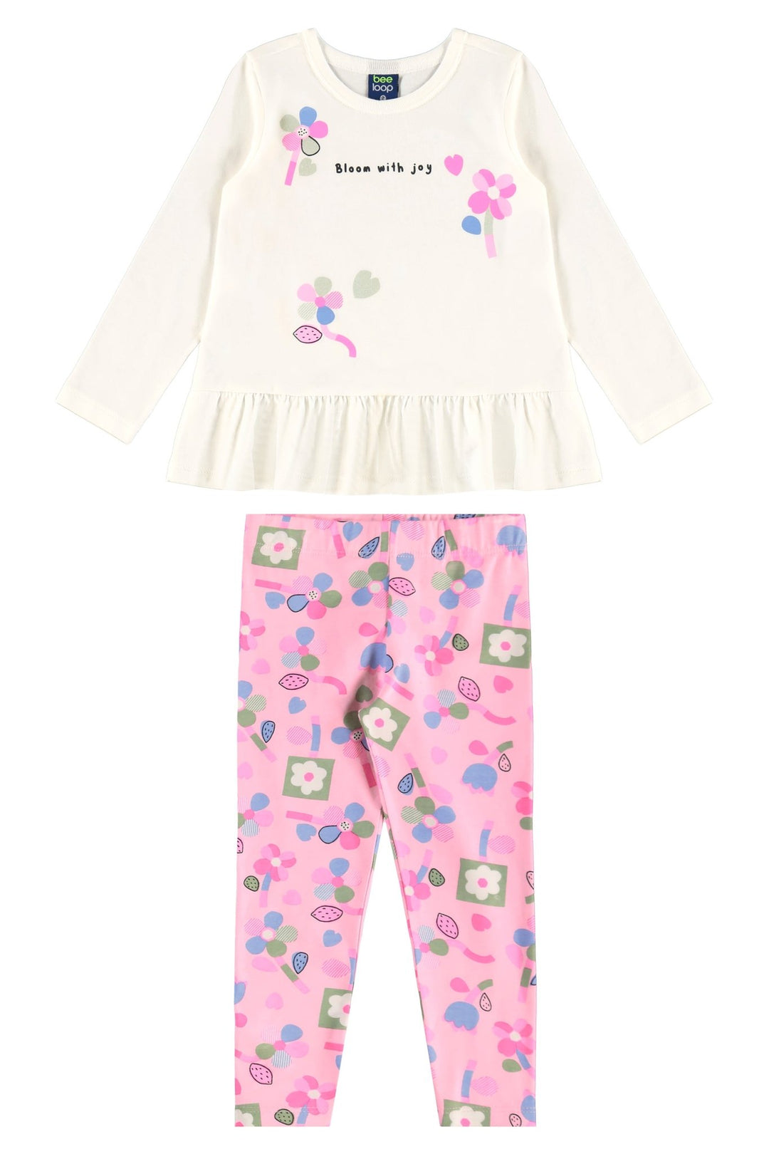 Bee Loop White &amp; Pink Blouse &amp; Leggings Set