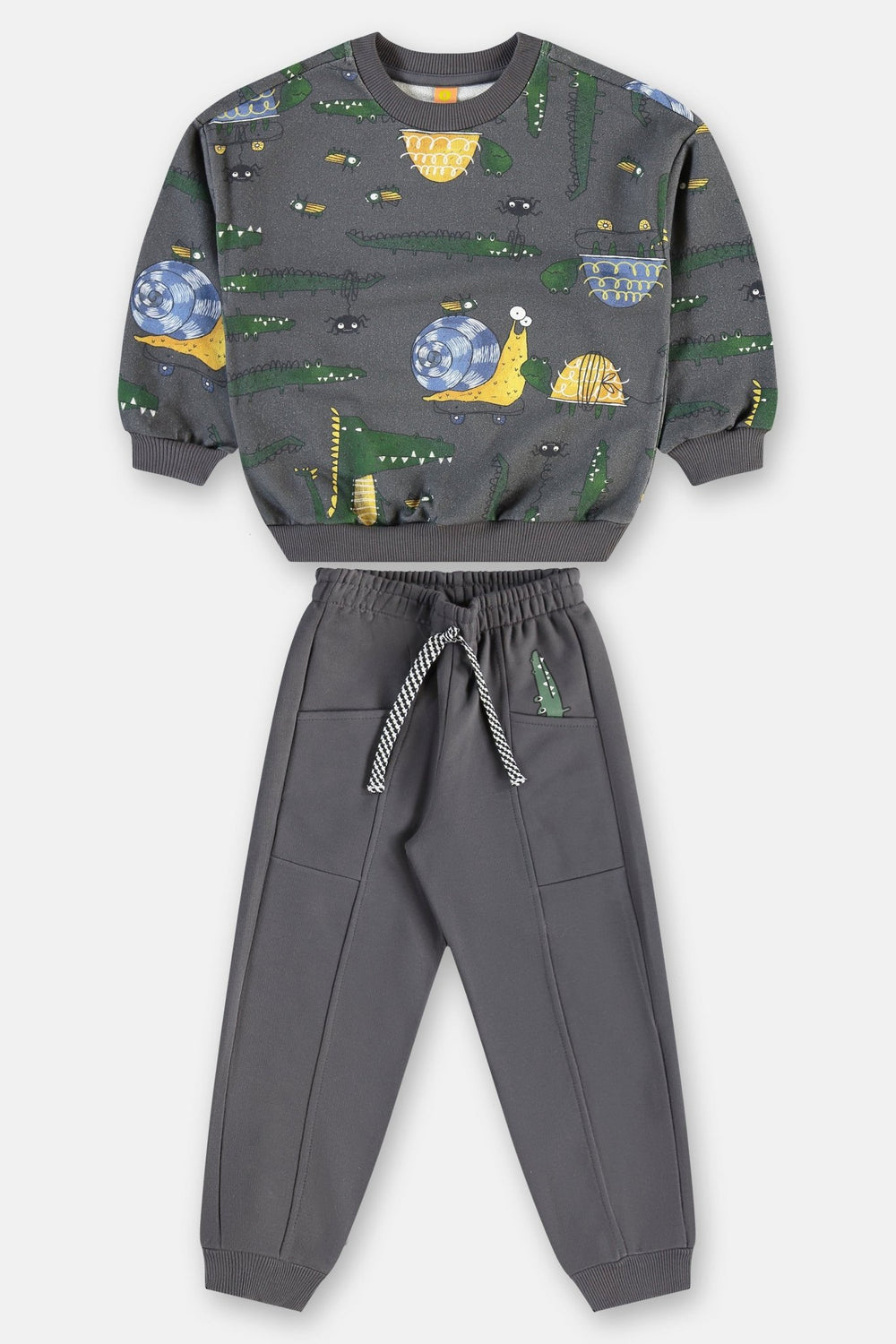 Três e Já Grey Cotton-Viscose Sweatshirt & Pants Set