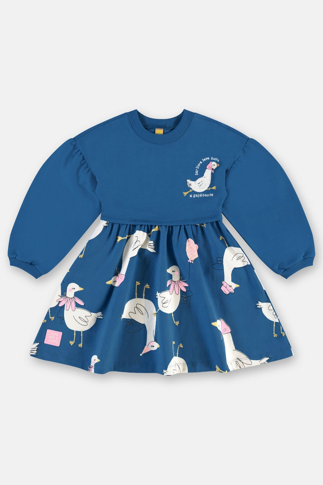 Três e Já Navy Mixed-Fabric Dress