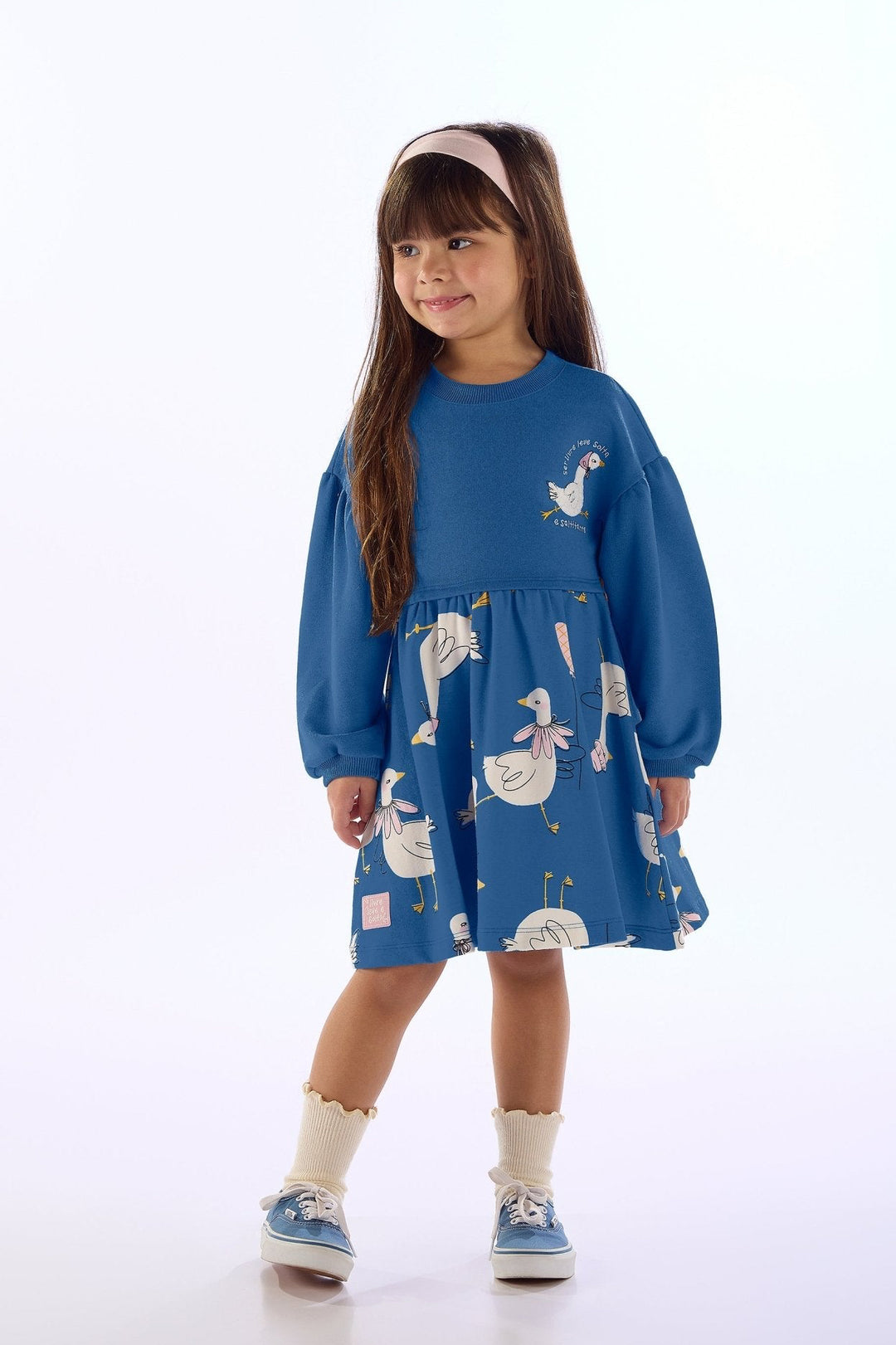 Três e Já Navy Mixed-Fabric Dress